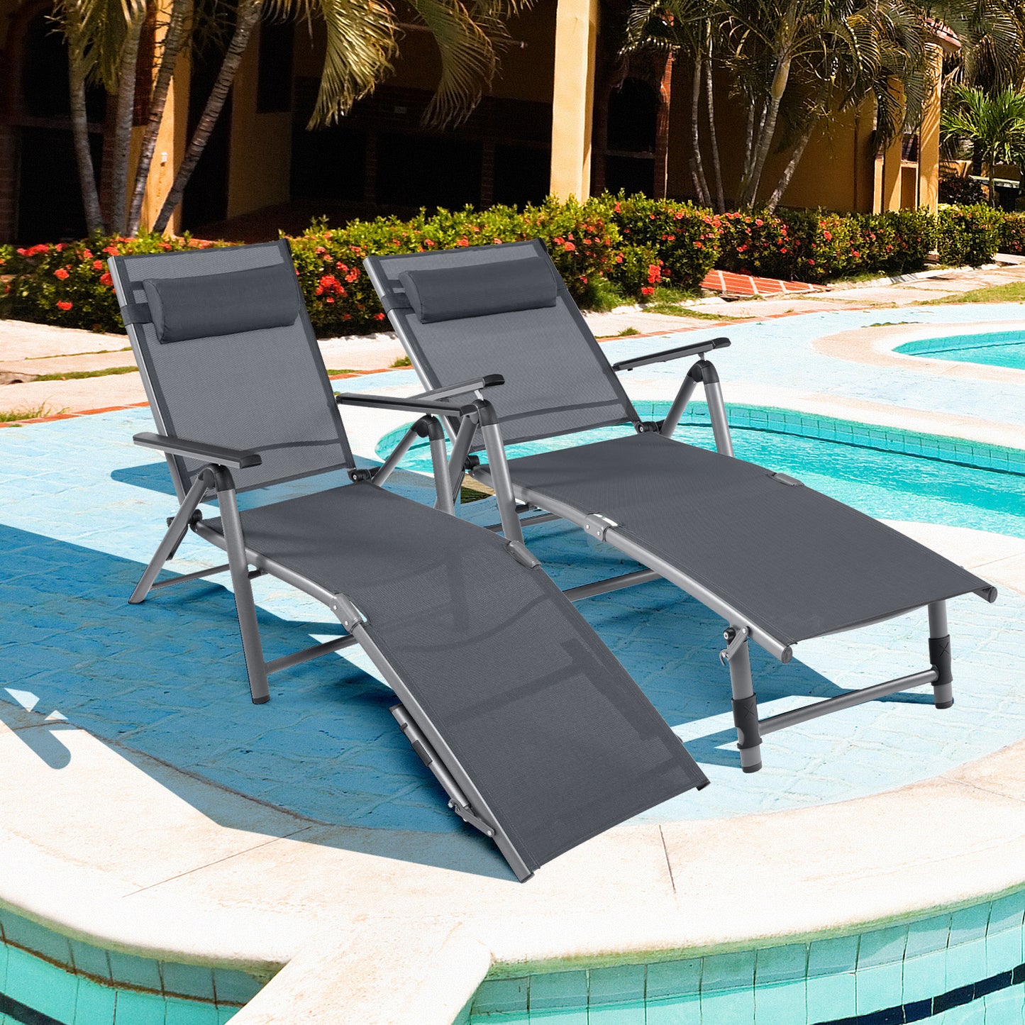 Aluminum Chaise Lounge Chair with 8-Position Adjustable Backrest