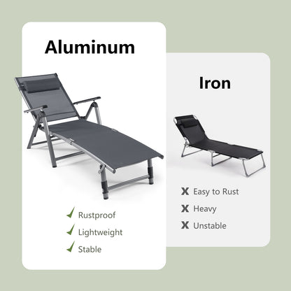 Aluminum Chaise Lounge Chair with 8-Position Adjustable Backrest