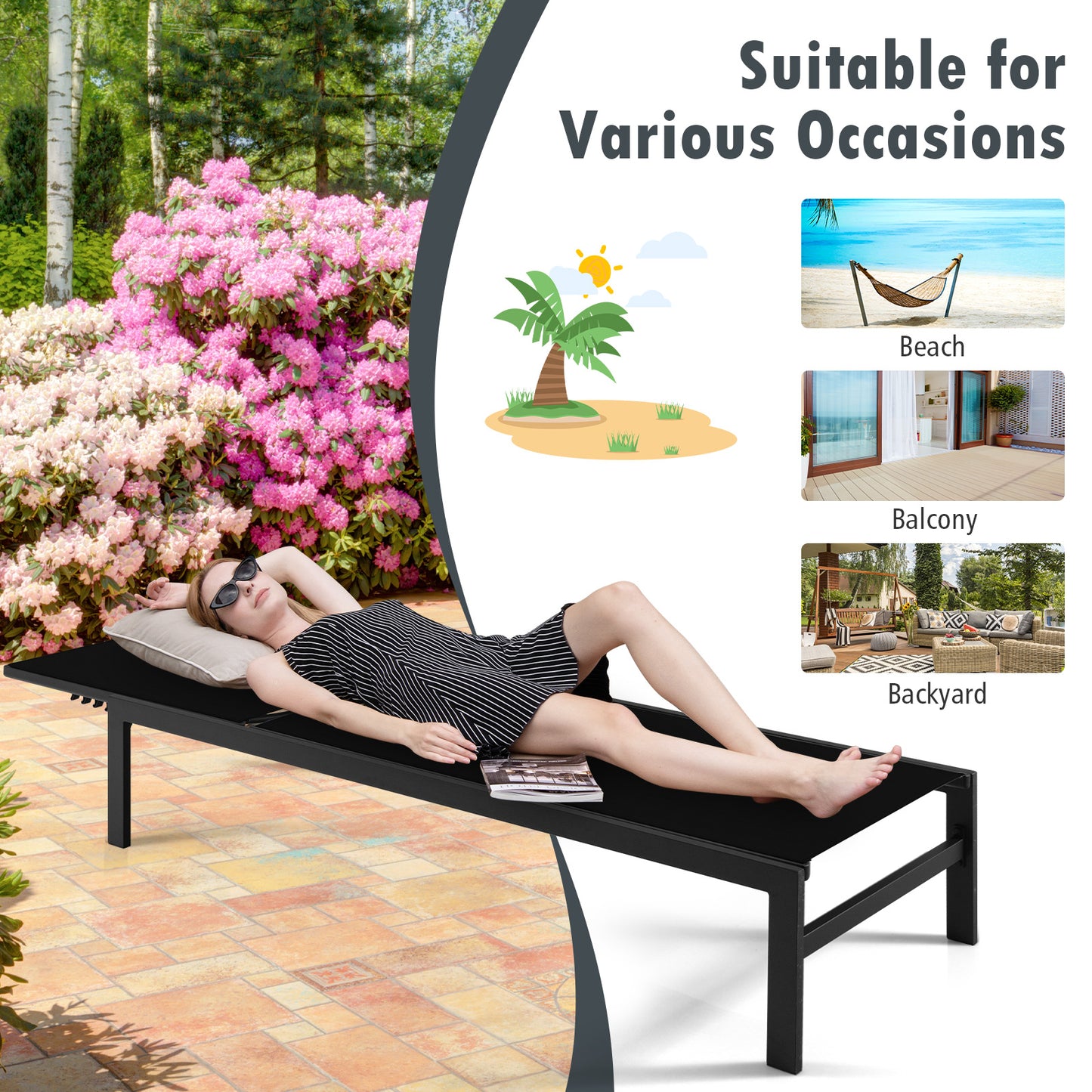6-Position Adjustable Chaise Lounge Chair with Aluminum Frame