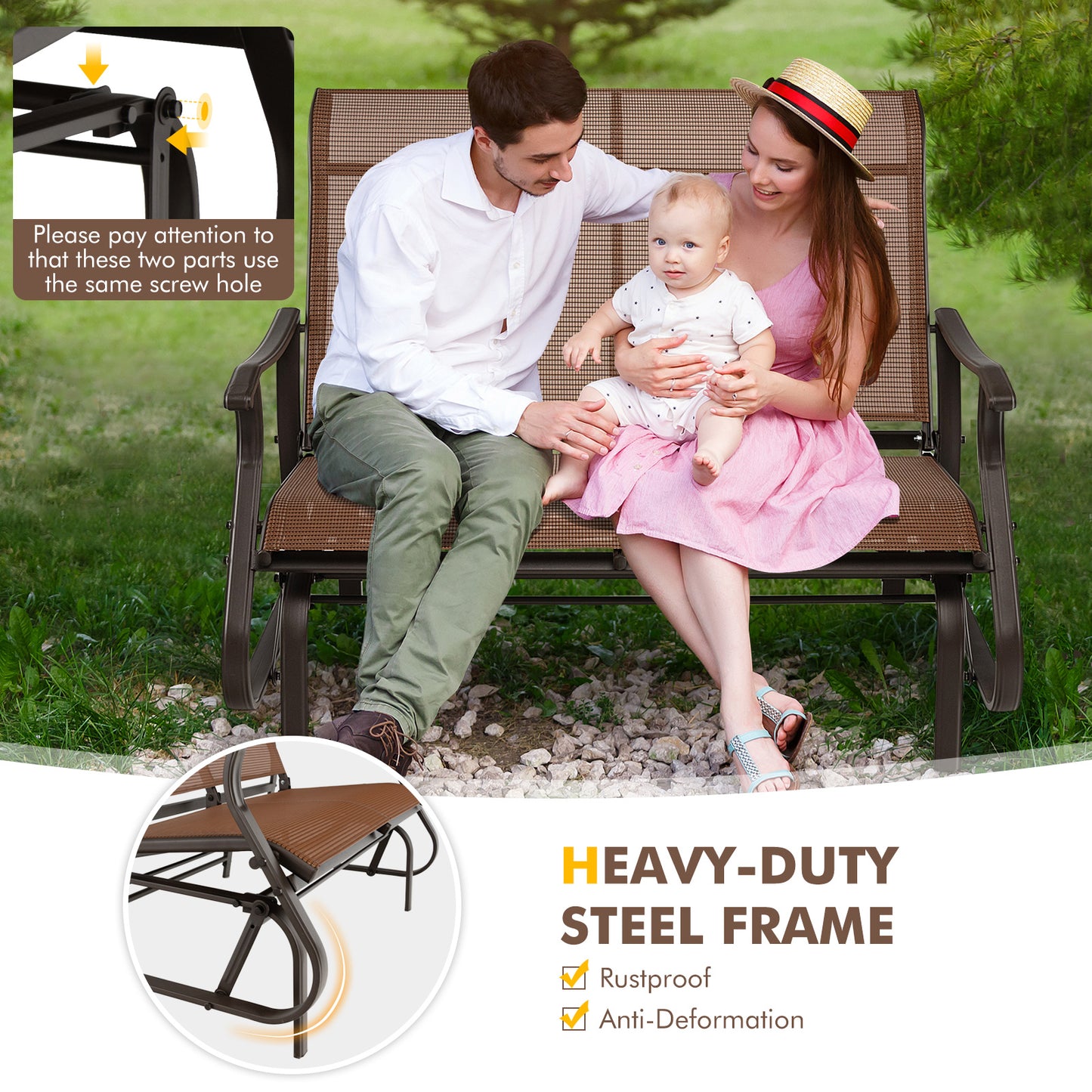 2-Person Patio Glider Bench with High Back - Brown