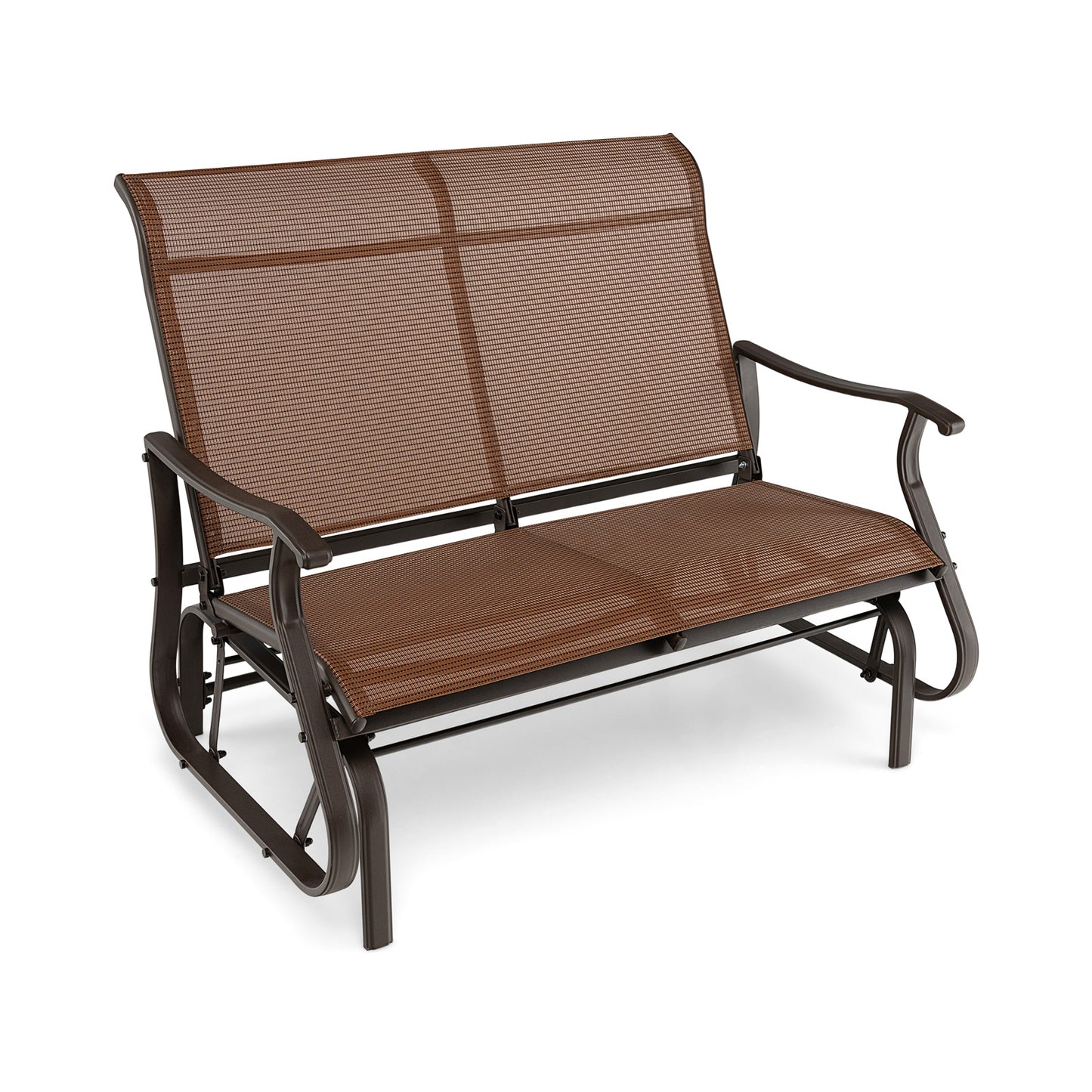 2-Person Patio Glider Bench with High Back - Brown
