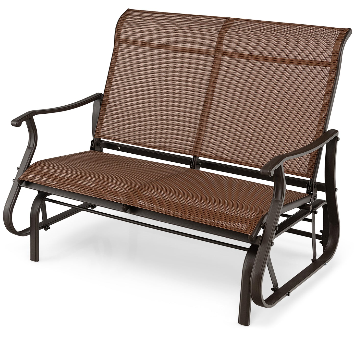 2-Person Patio Glider Bench with High Back - Brown