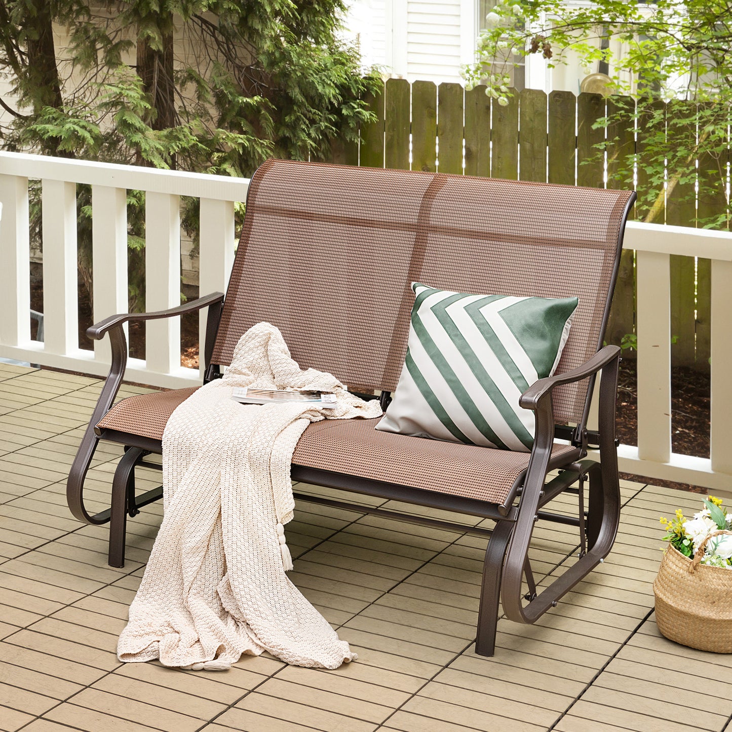 2-Person Patio Glider Bench with High Back - Brown