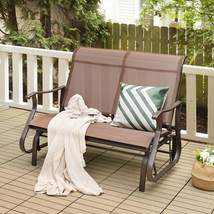 2-Person Patio Glider Bench with High Back - Brown