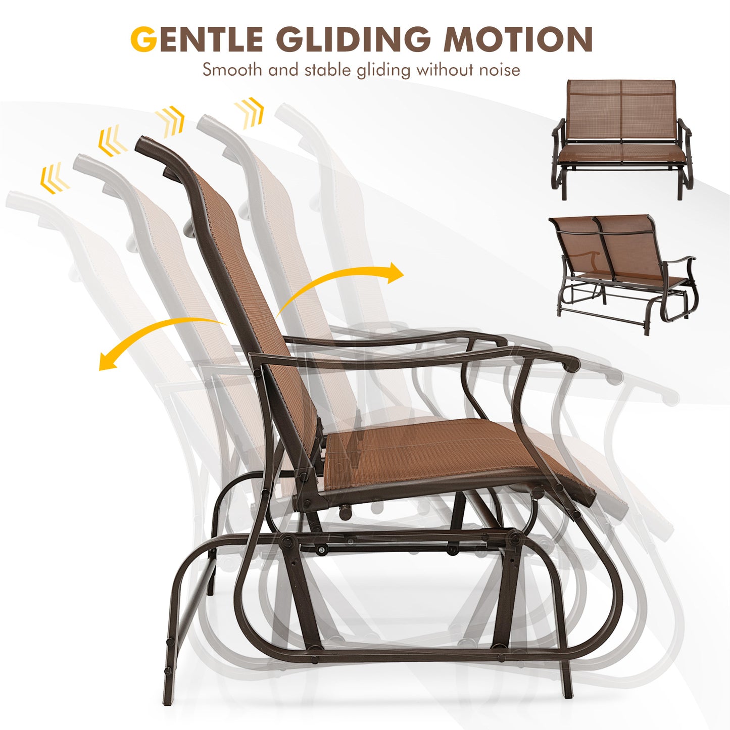 2-Person Patio Glider Bench with High Back - Brown