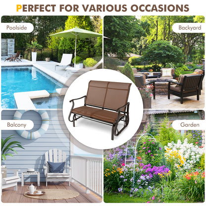 2-Person Patio Glider Bench with High Back - Brown