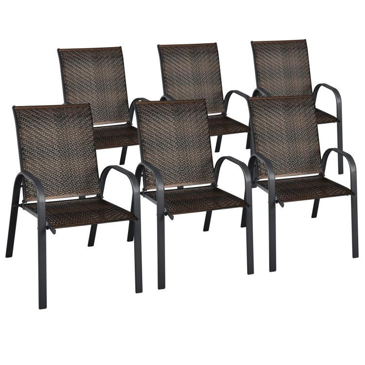 Stackable Outdoor Dining Chairs Set of 6 - PE Wicker