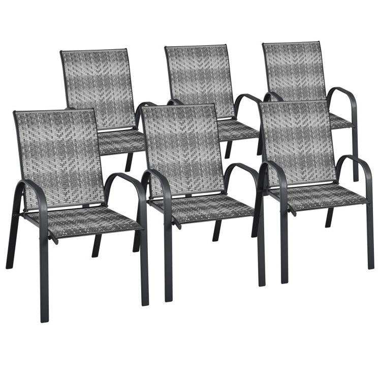 Stackable Outdoor Dining Chairs Set of 6 - PE Wicker