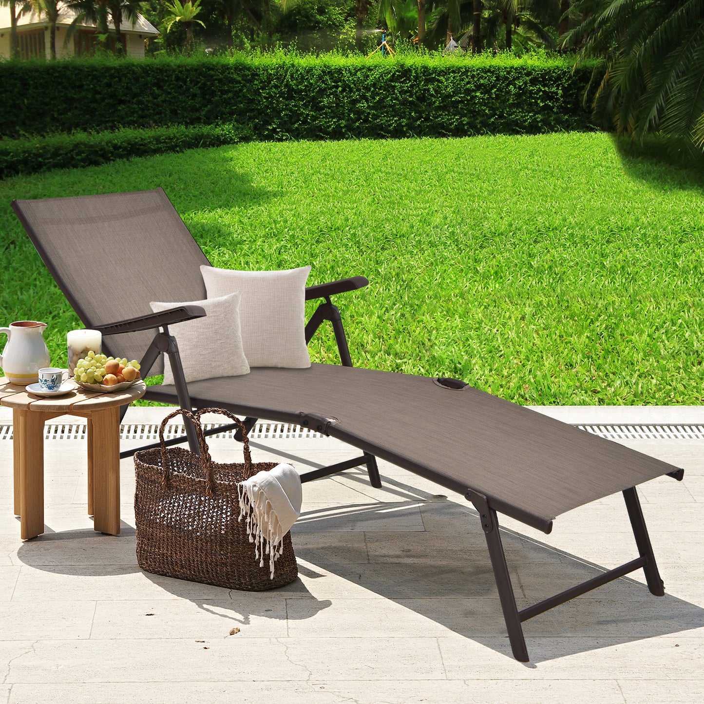 Foldable Patio Chaise Lounge Chair with Adjustable Backrest