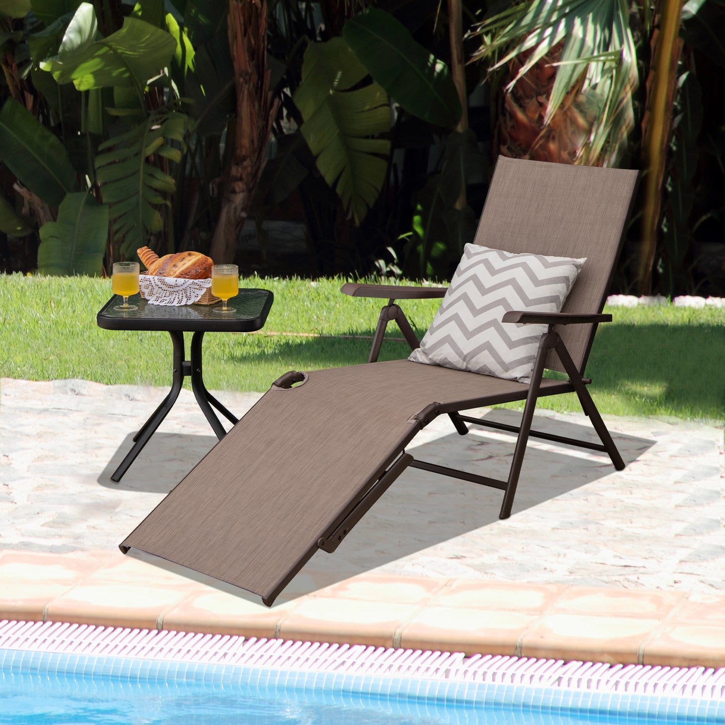 Foldable Patio Chaise Lounge Chair with Adjustable Backrest