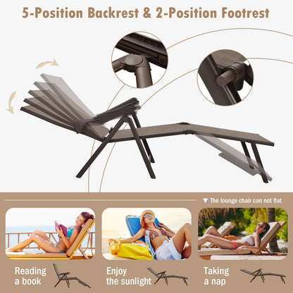 Foldable Patio Chaise Lounge Chair with Adjustable Backrest