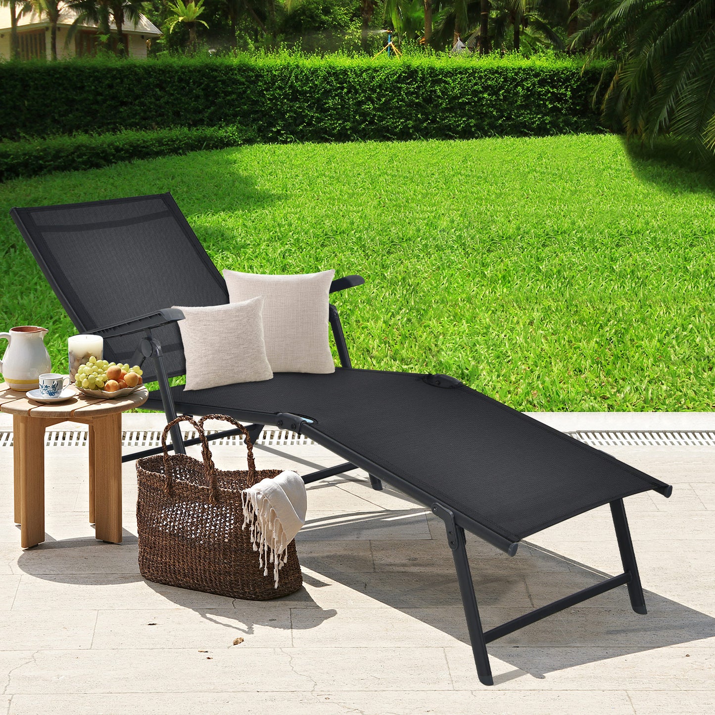 Foldable Patio Chaise Lounge Chair with Adjustable Backrest
