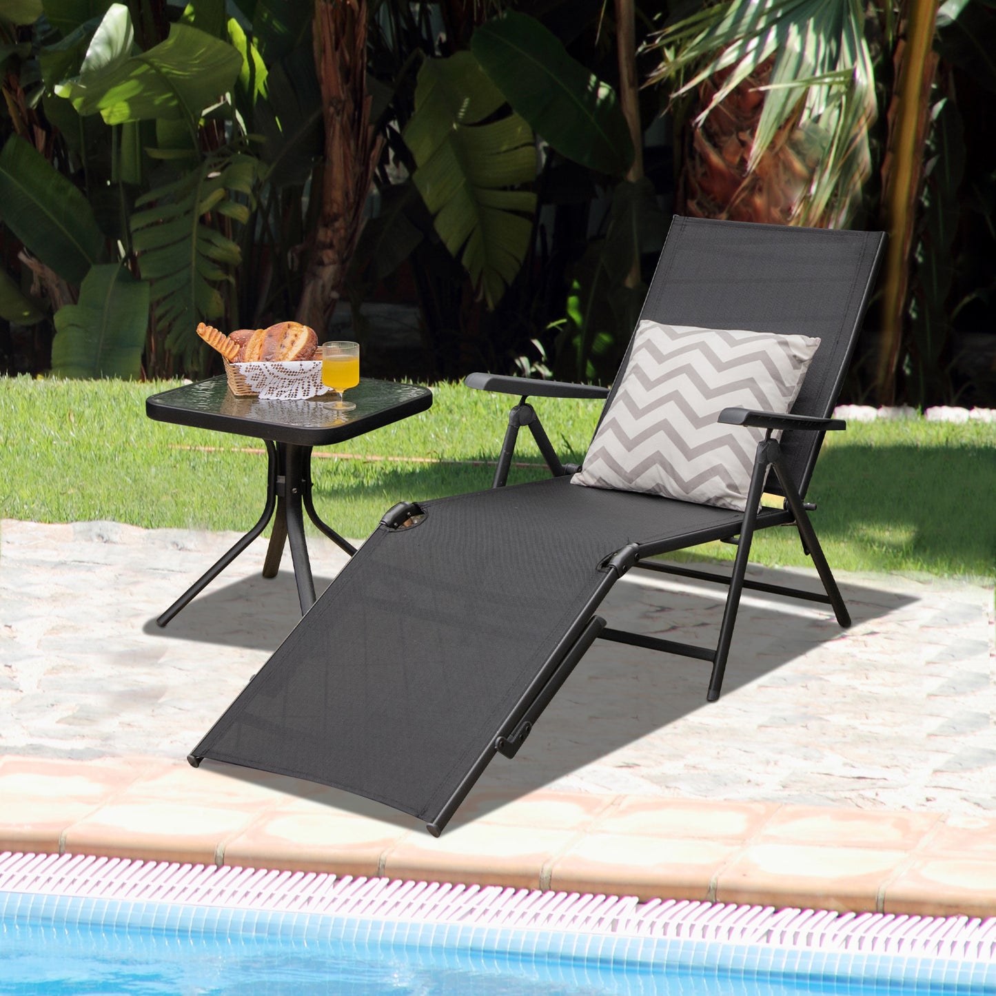 Foldable Patio Chaise Lounge Chair with Adjustable Backrest