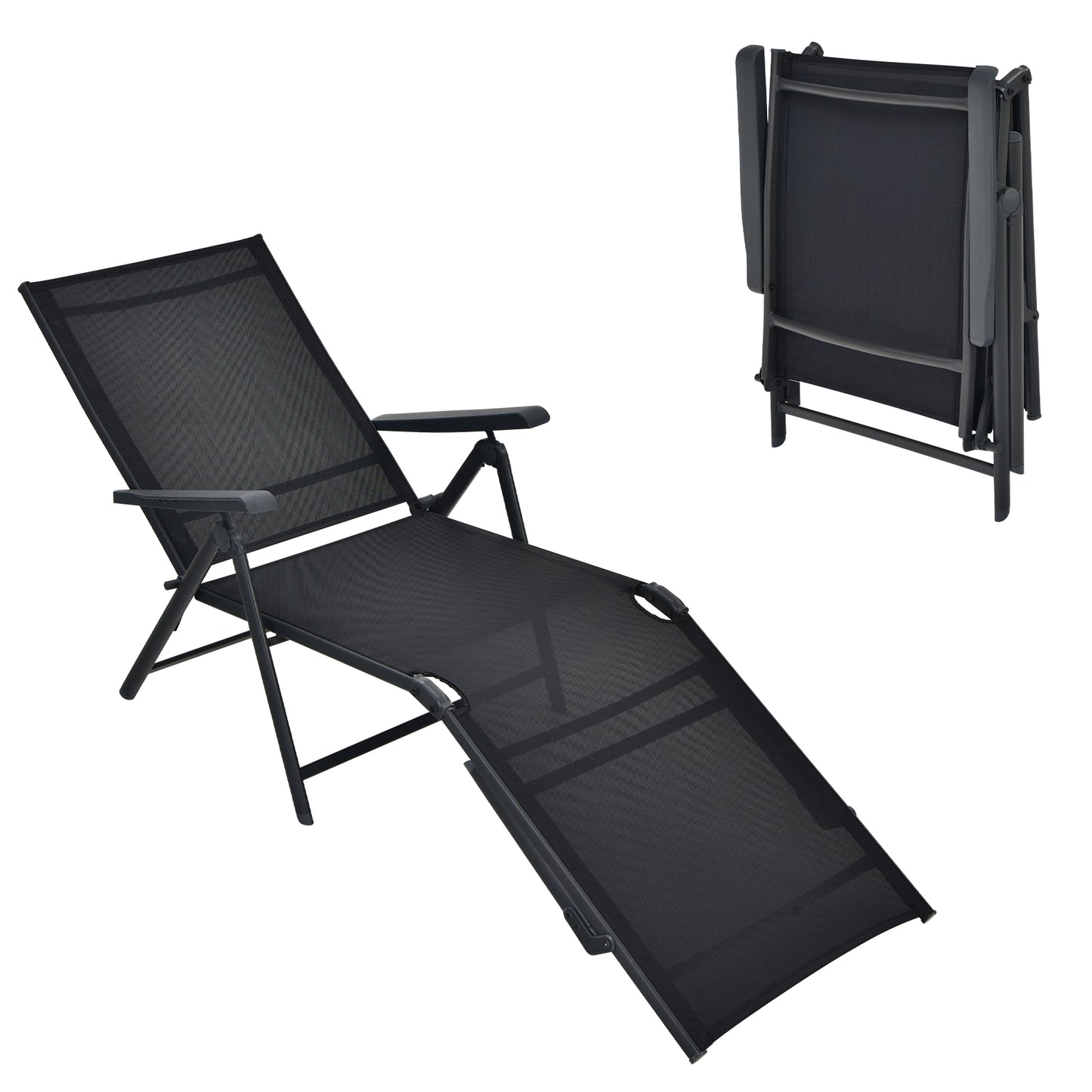 Foldable Patio Chaise Lounge Chair with Adjustable Backrest