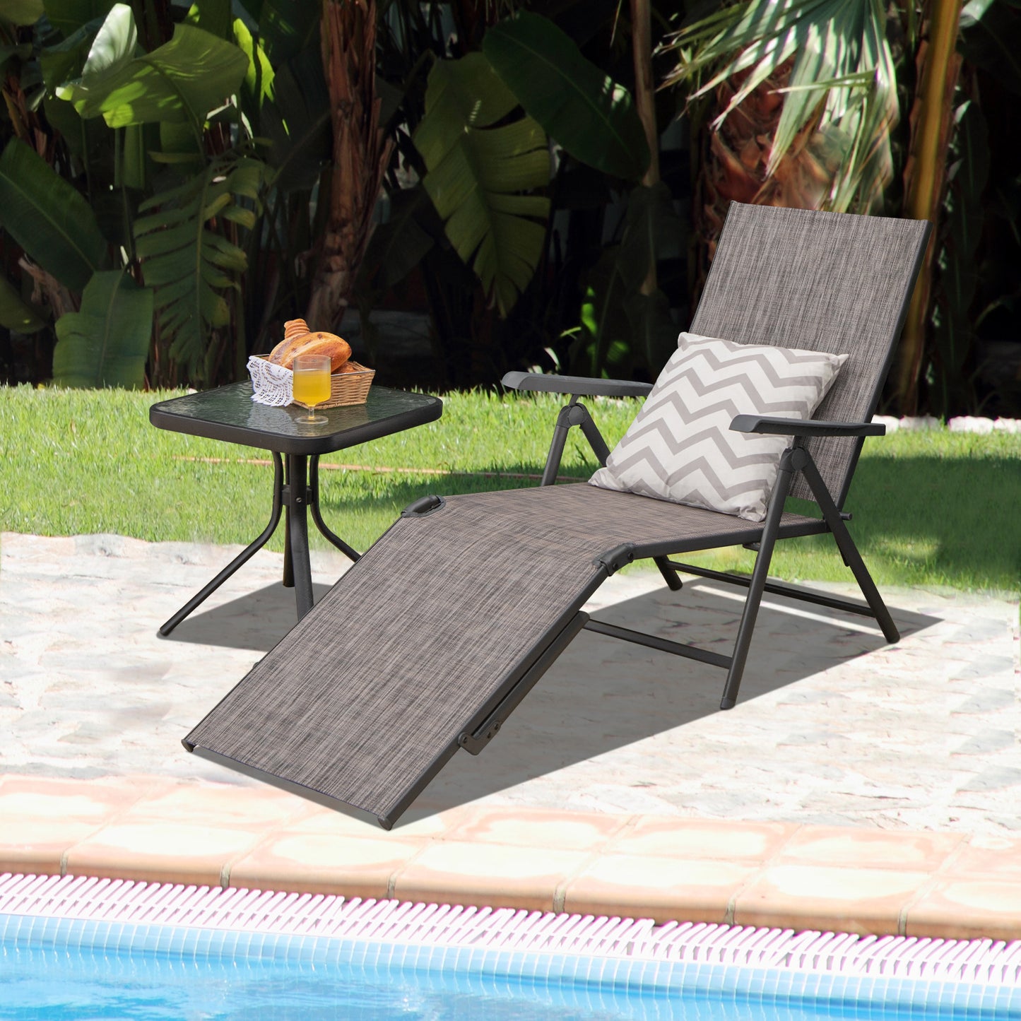 Foldable Patio Chaise Lounge Chair with Adjustable Backrest