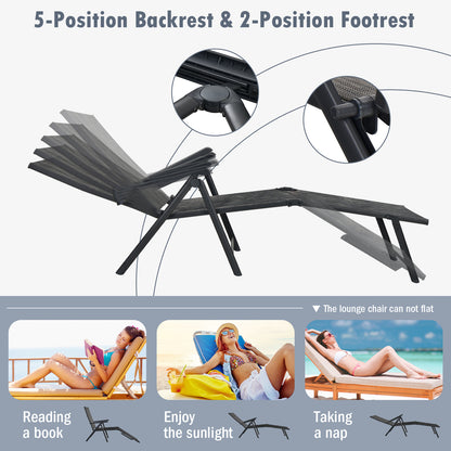 Foldable Patio Chaise Lounge Chair with Adjustable Backrest