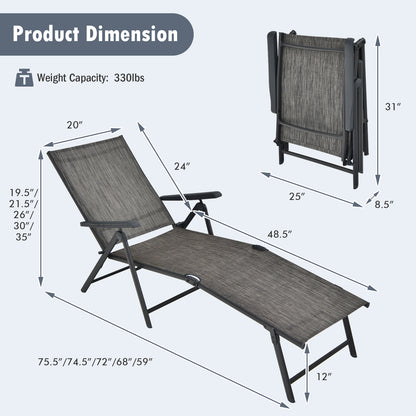 Foldable Patio Chaise Lounge Chair with Adjustable Backrest