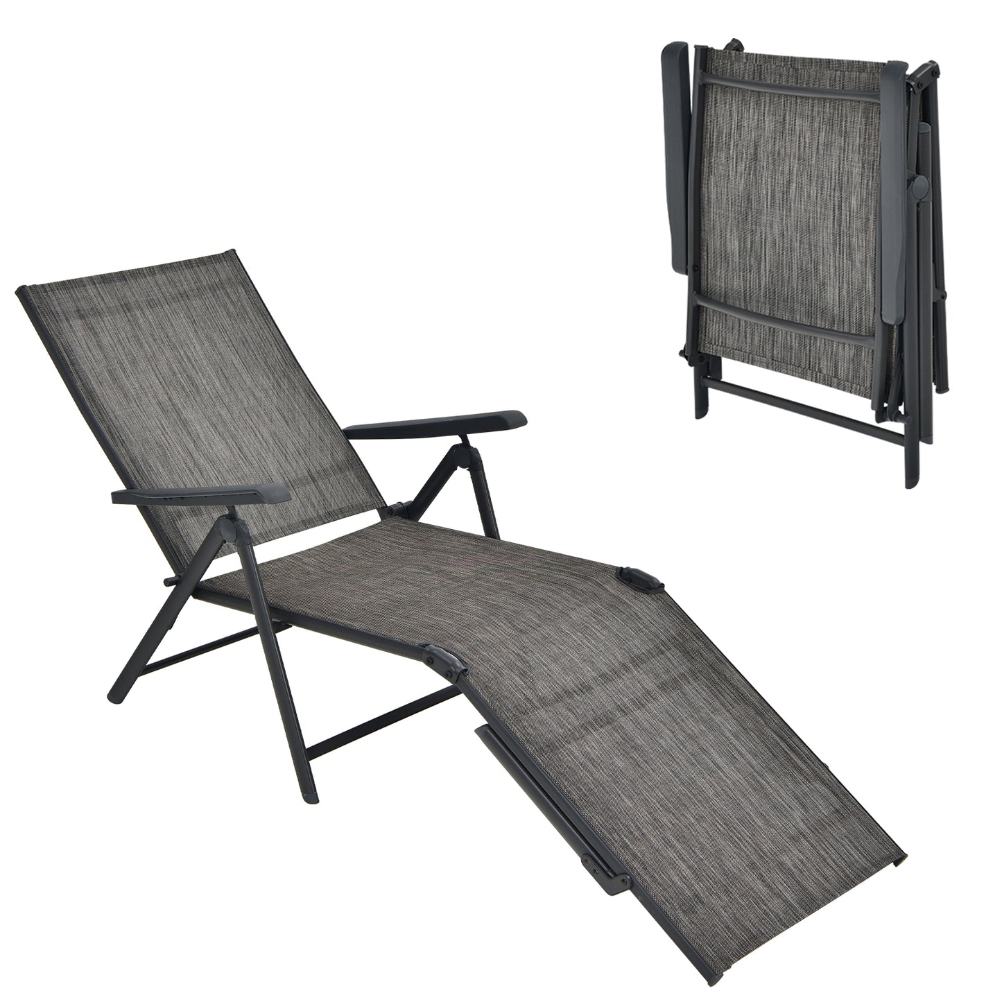 Foldable Patio Chaise Lounge Chair with Adjustable Backrest