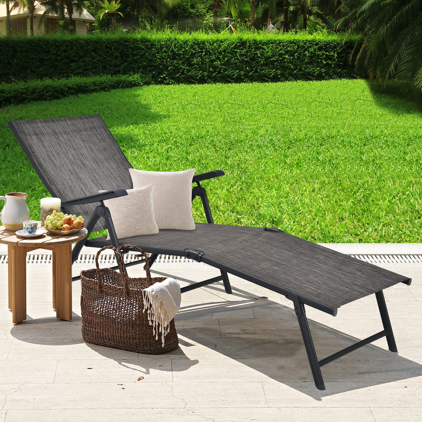 Foldable Patio Chaise Lounge Chair with Adjustable Backrest