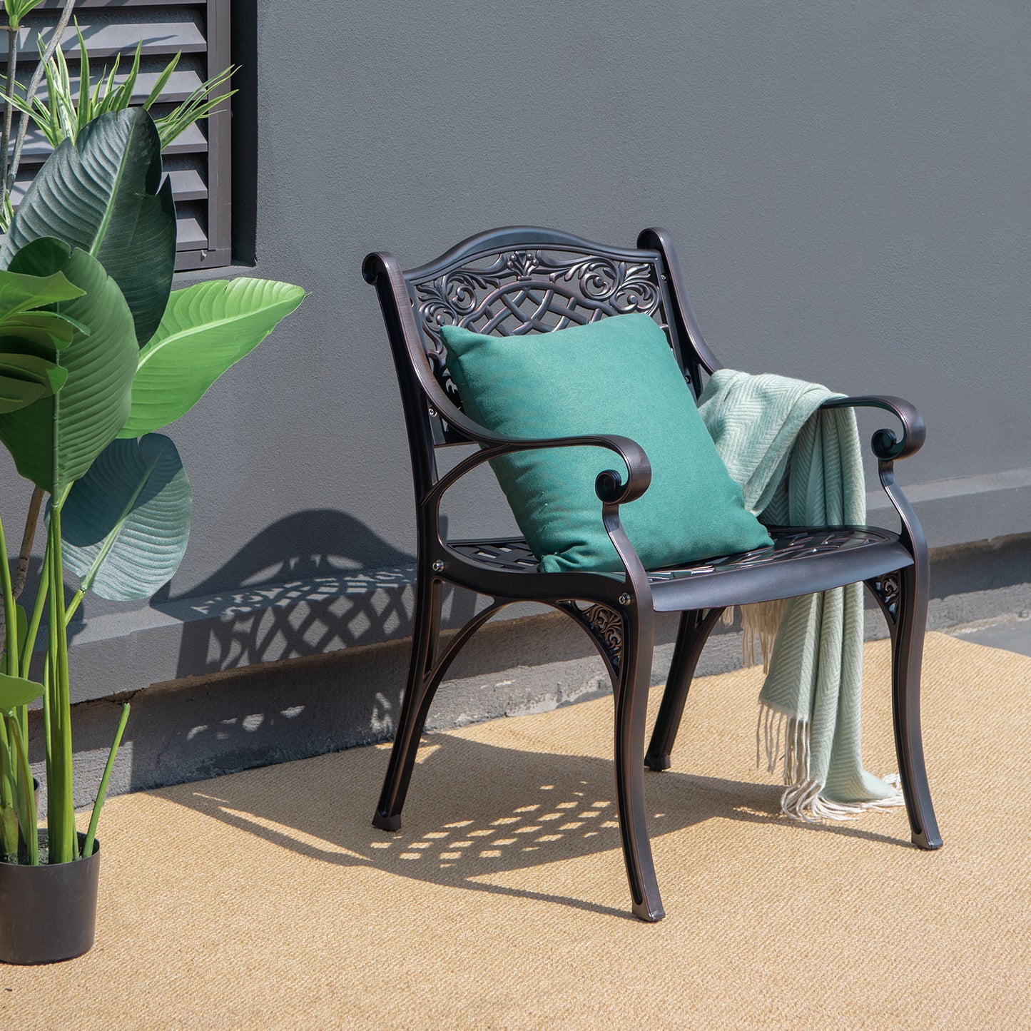 Cast Aluminum Patio Dining Chairs Set of 2 with Armrests