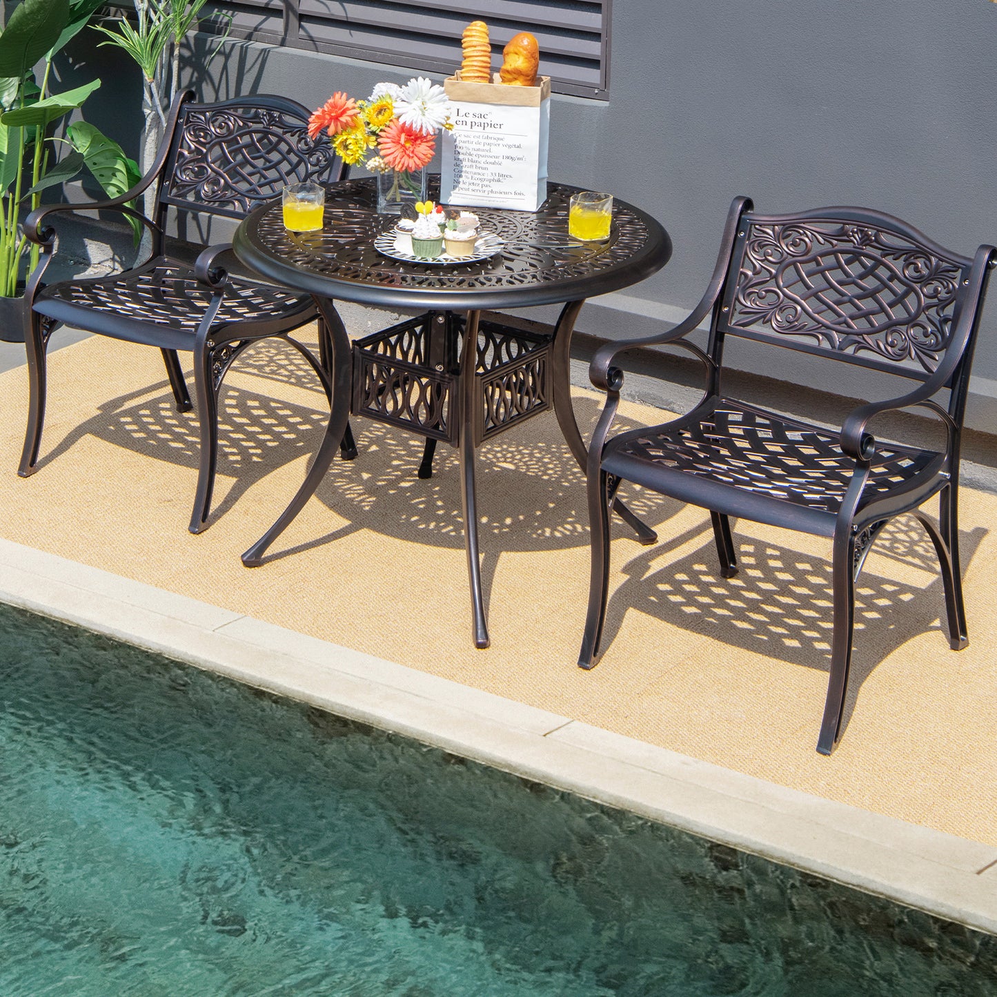Cast Aluminum Patio Dining Chairs Set of 2 with Armrests