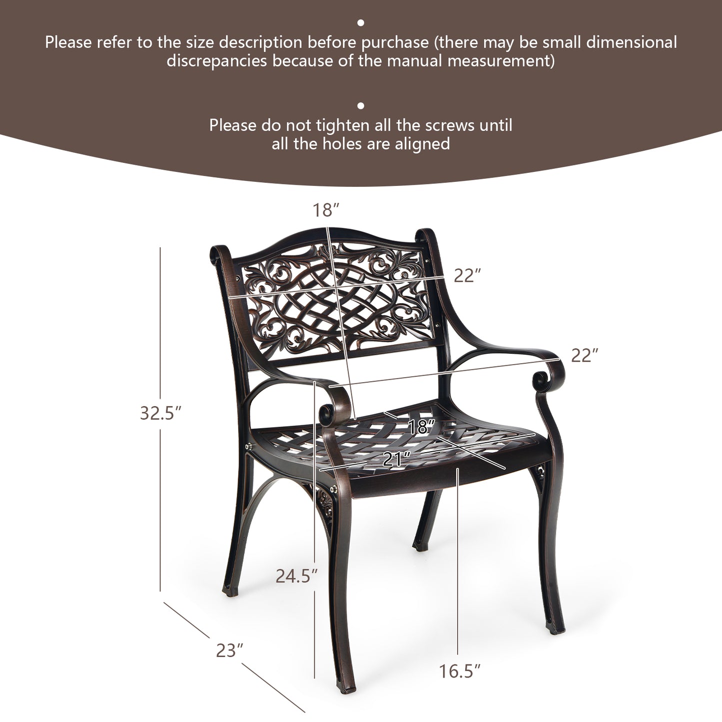 Cast Aluminum Patio Dining Chairs Set of 2 with Armrests