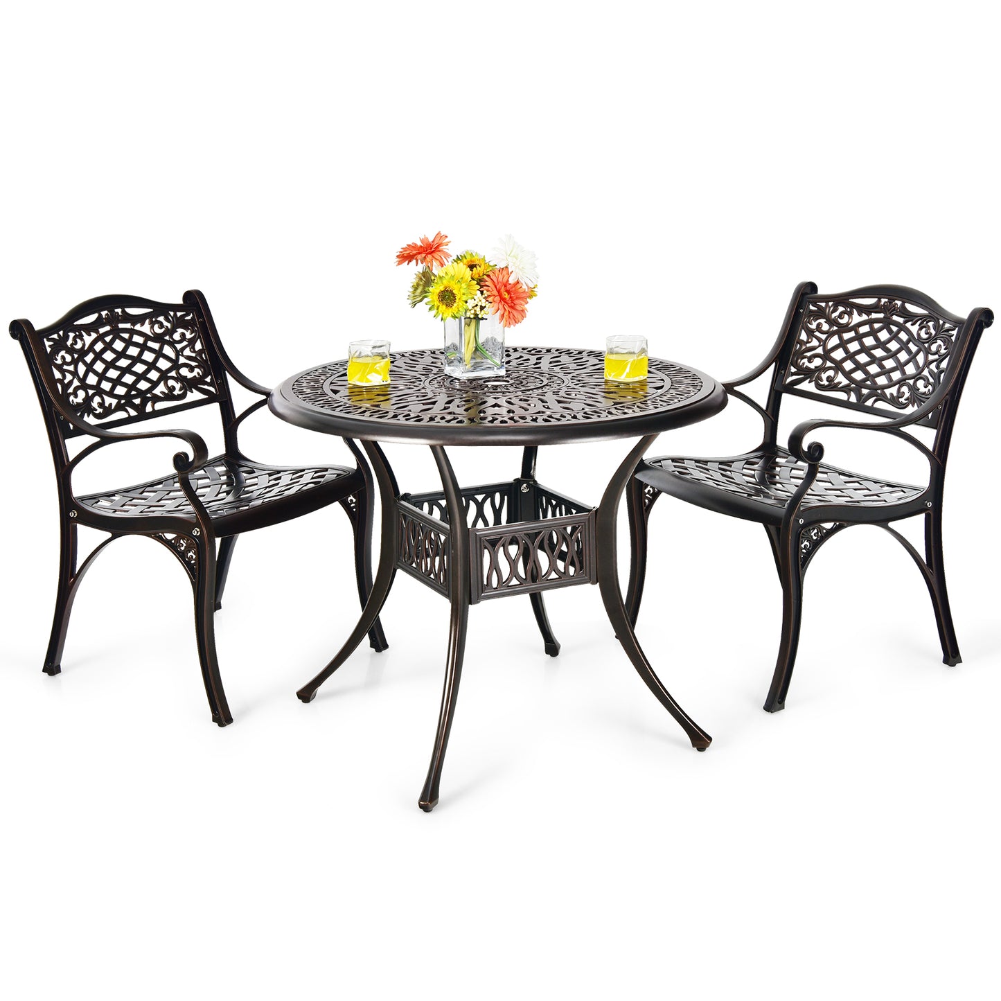 Cast Aluminum Patio Dining Chairs Set of 2 with Armrests