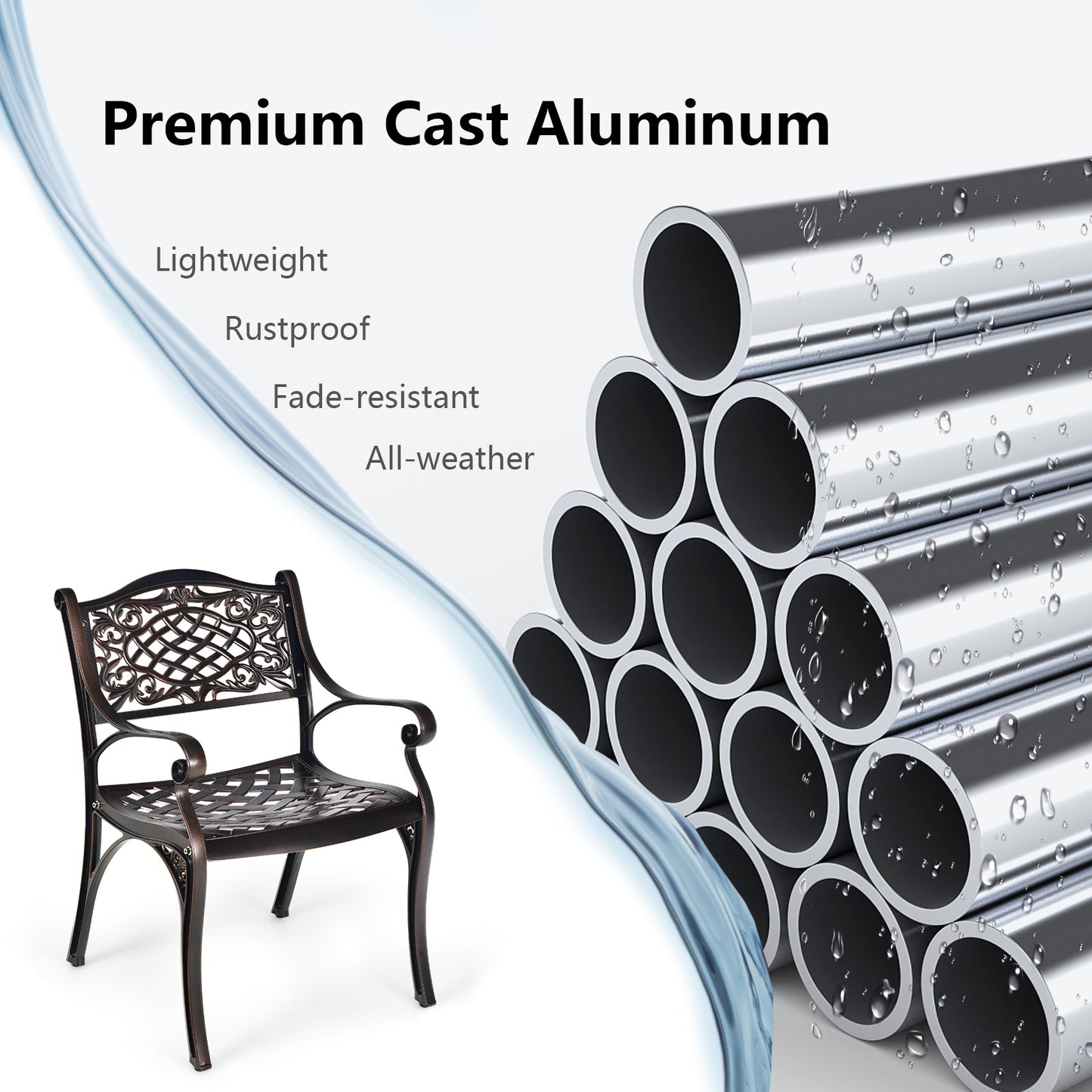 Cast Aluminum Patio Dining Chairs Set of 2 with Armrests