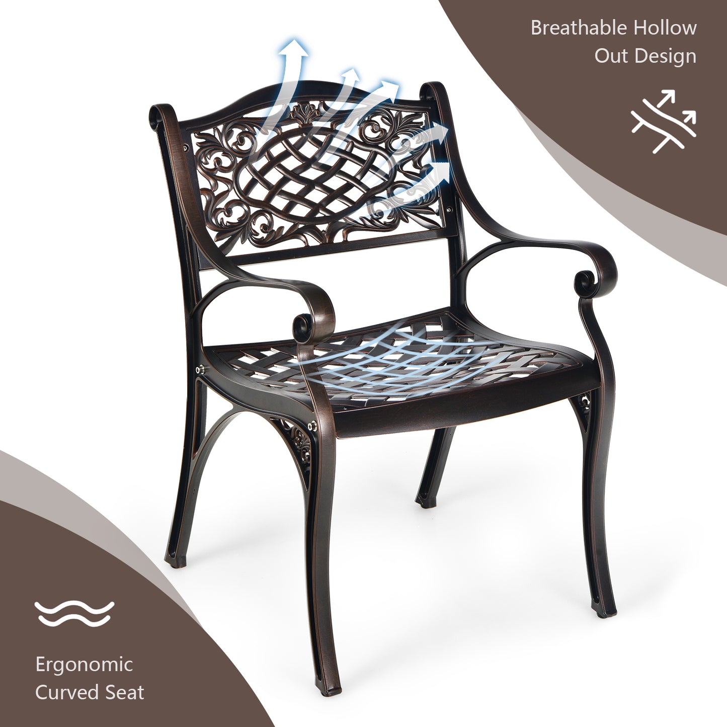 Cast Aluminum Patio Dining Chairs Set of 2 with Armrests