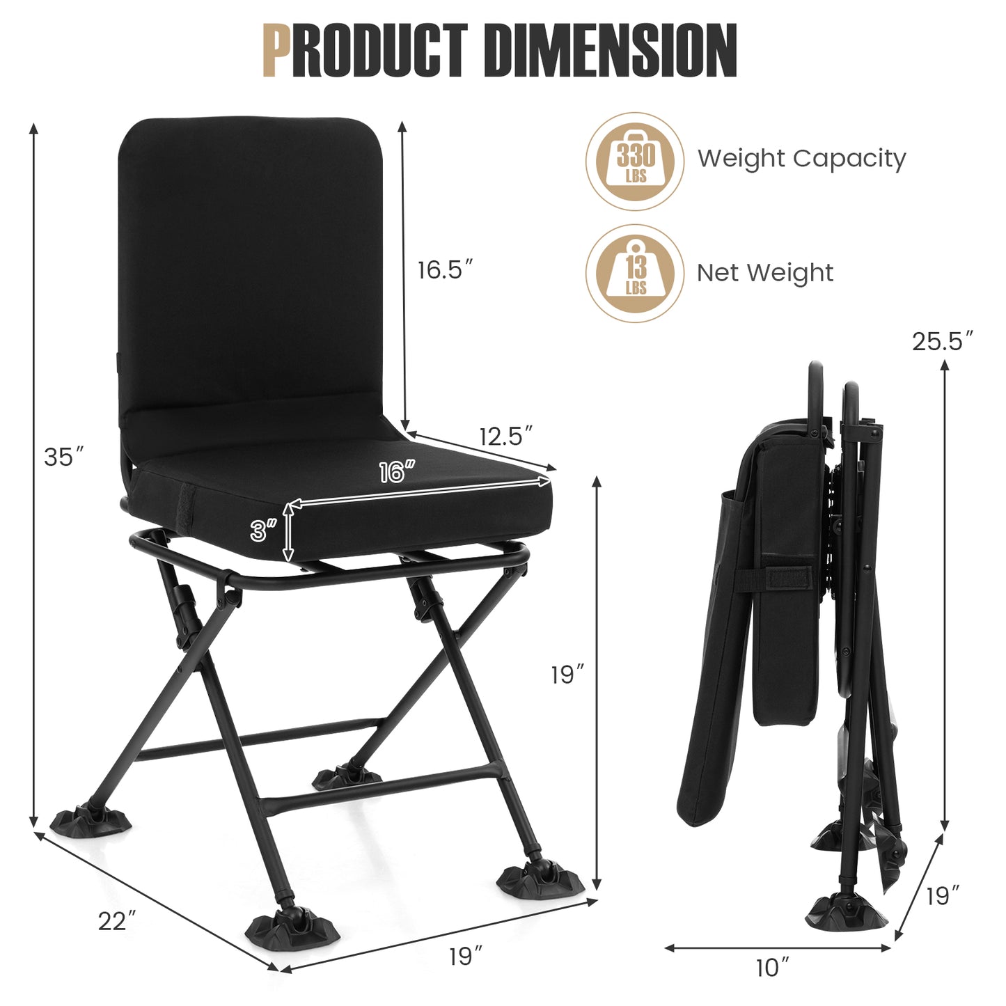 Swivel Folding Camping Chair with Padded Cushion - Camouflage