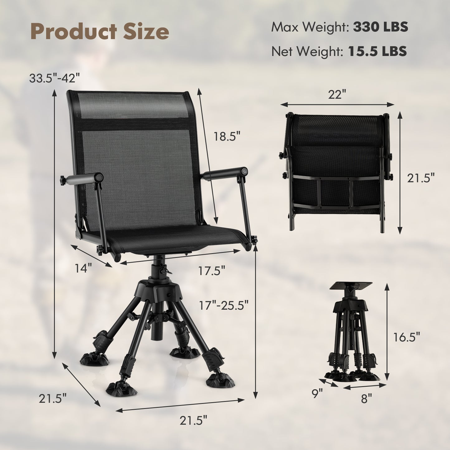 Folding Swivel Patio Chair with Adjustable Height