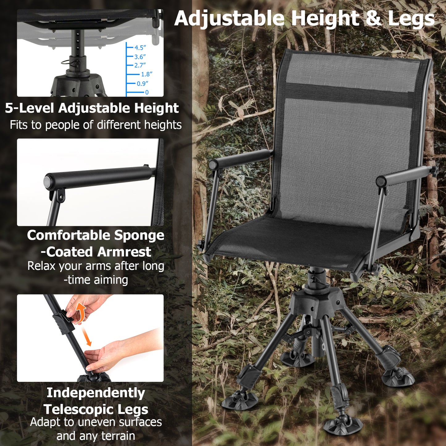 Folding Swivel Patio Chair with Adjustable Height