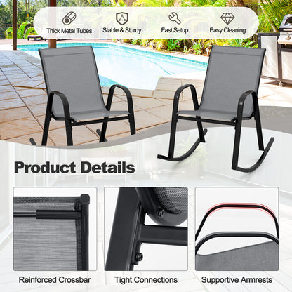Metal Patio Rocking Chairs Set of 2 with Breathable Fabric