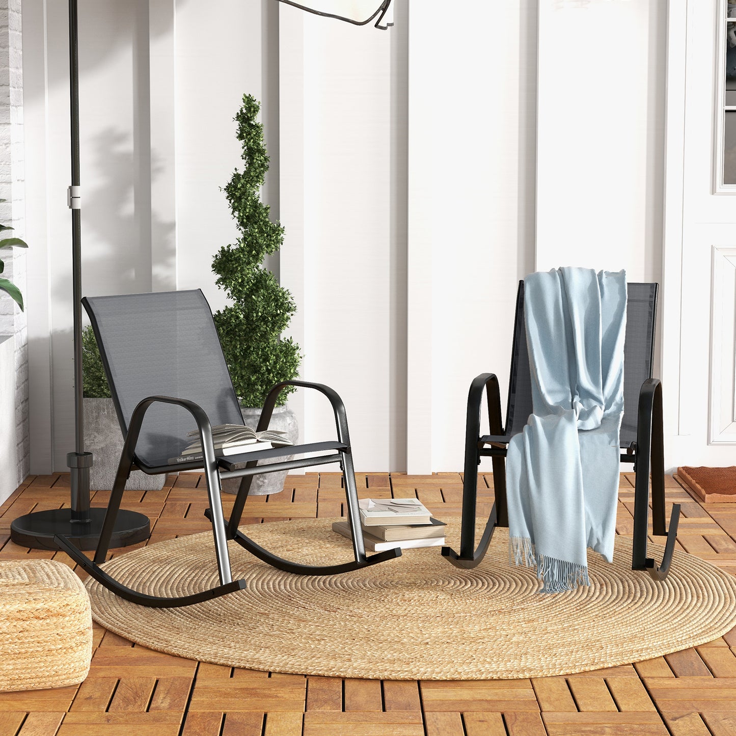Metal Patio Rocking Chairs Set of 2 with Breathable Fabric