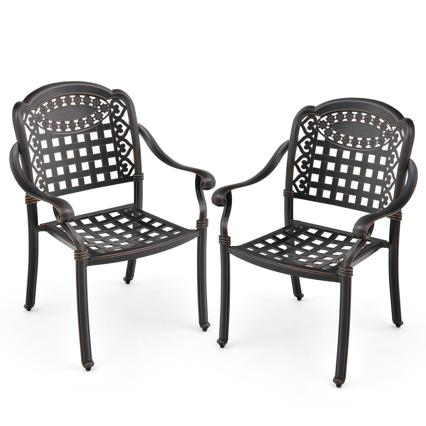 Cast Aluminum Patio Dining Chairs with Armrests, Set of 2