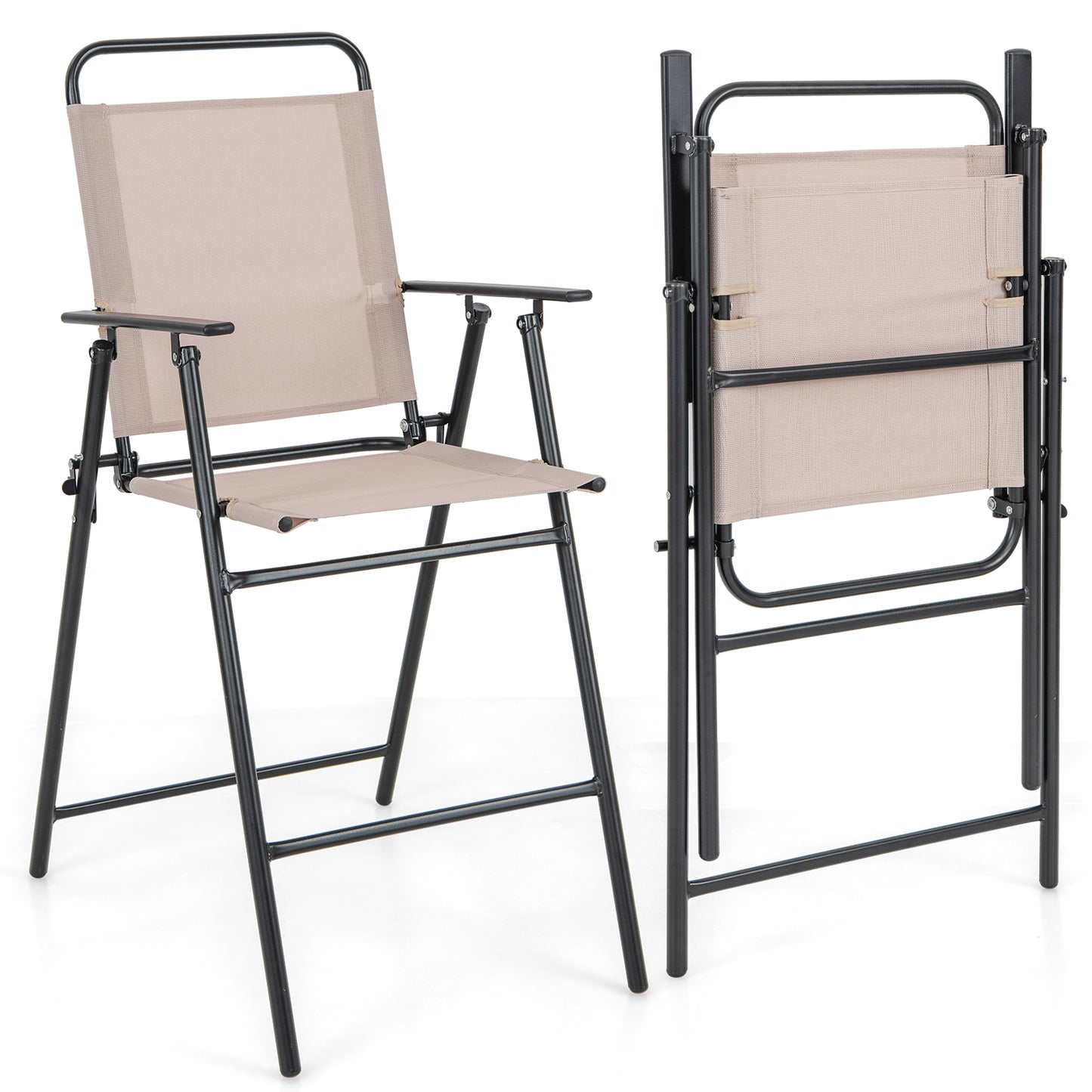 Folding Bar-Height Patio Chairs with Armrests, Set of 2
