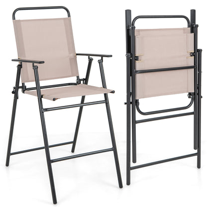 Folding Bar-Height Patio Chairs with Armrests, Set of 2