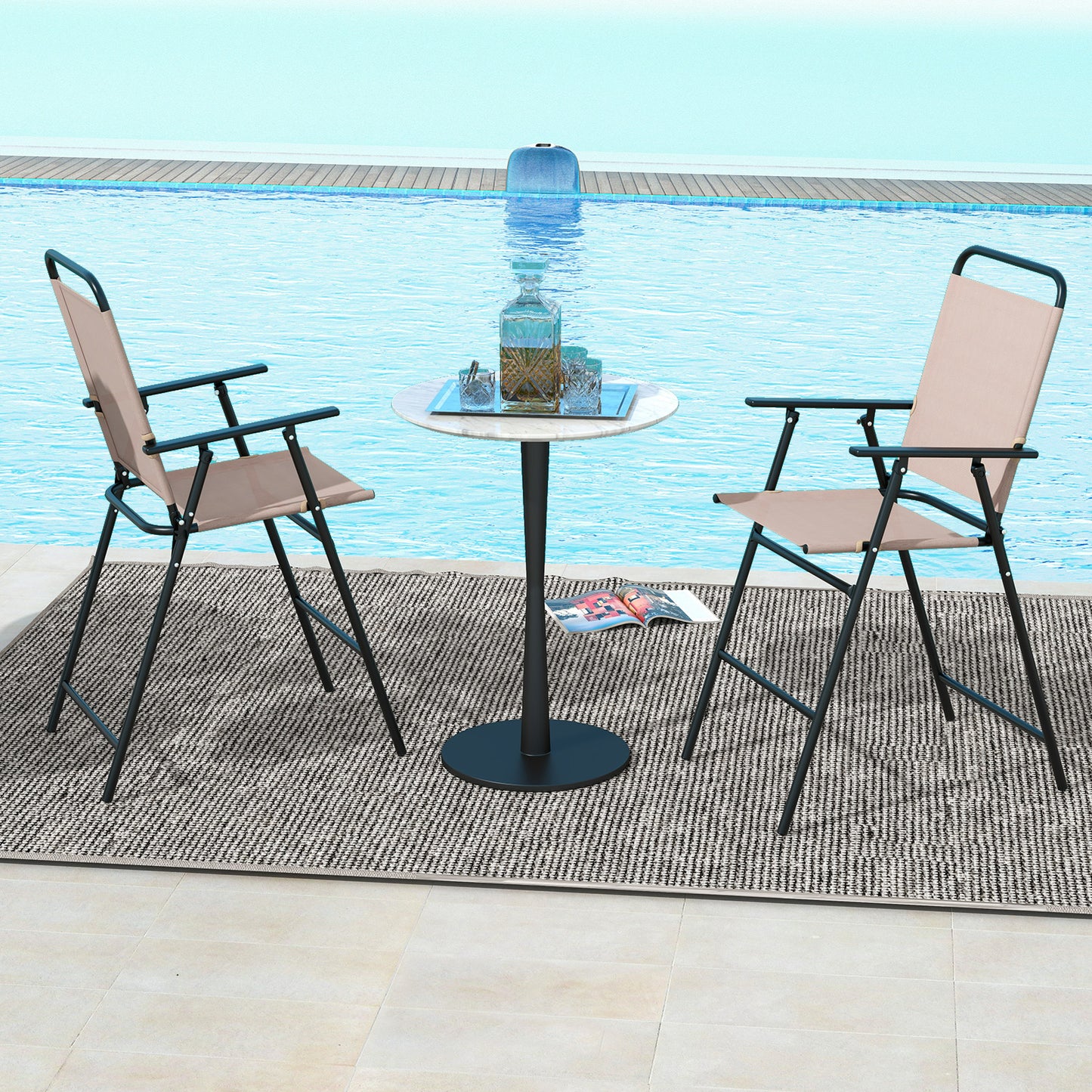 Folding Bar-Height Patio Chairs with Armrests, Set of 2