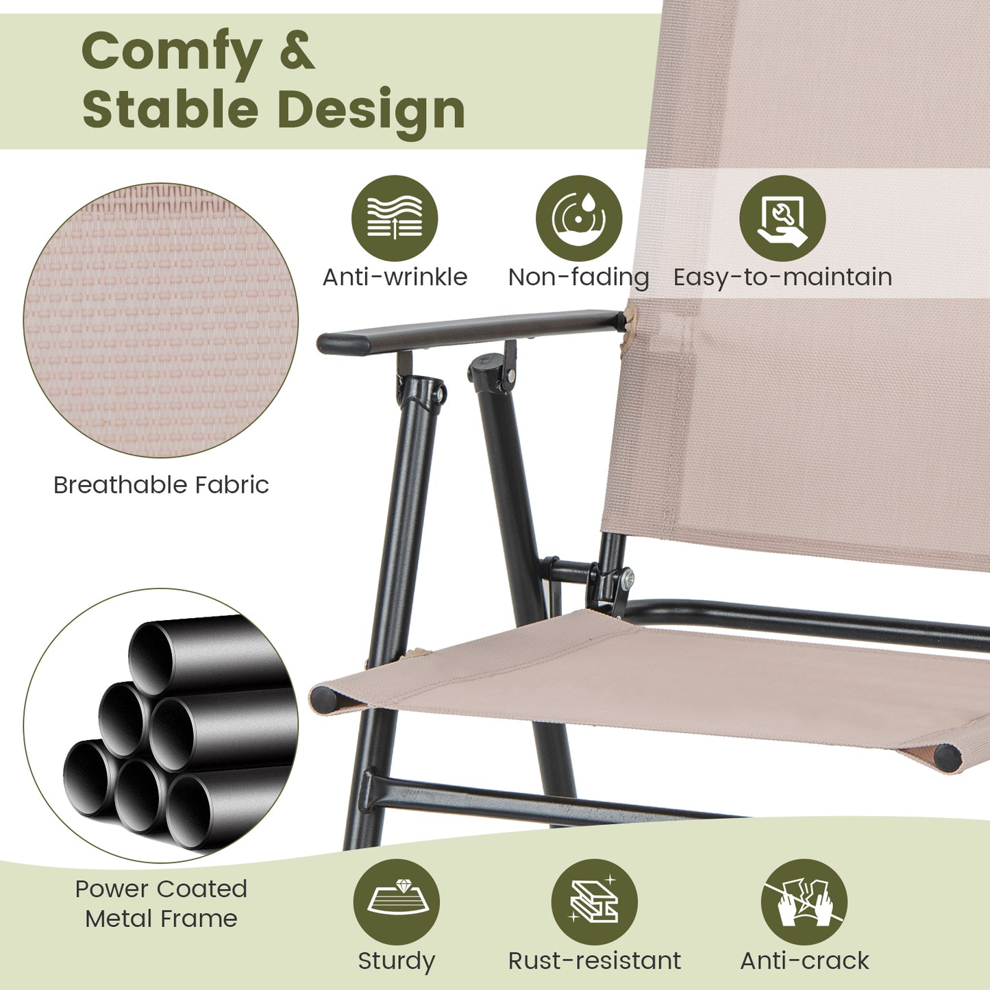 Folding Bar-Height Patio Chairs with Armrests, Set of 2