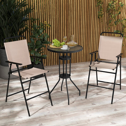 3-Piece Outdoor Bistro Set with Folding Chairs and Glass Table
