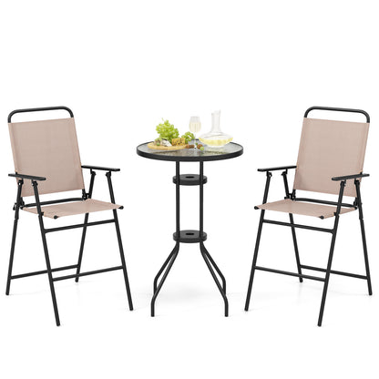 3-Piece Outdoor Bistro Set with Folding Chairs and Glass Table