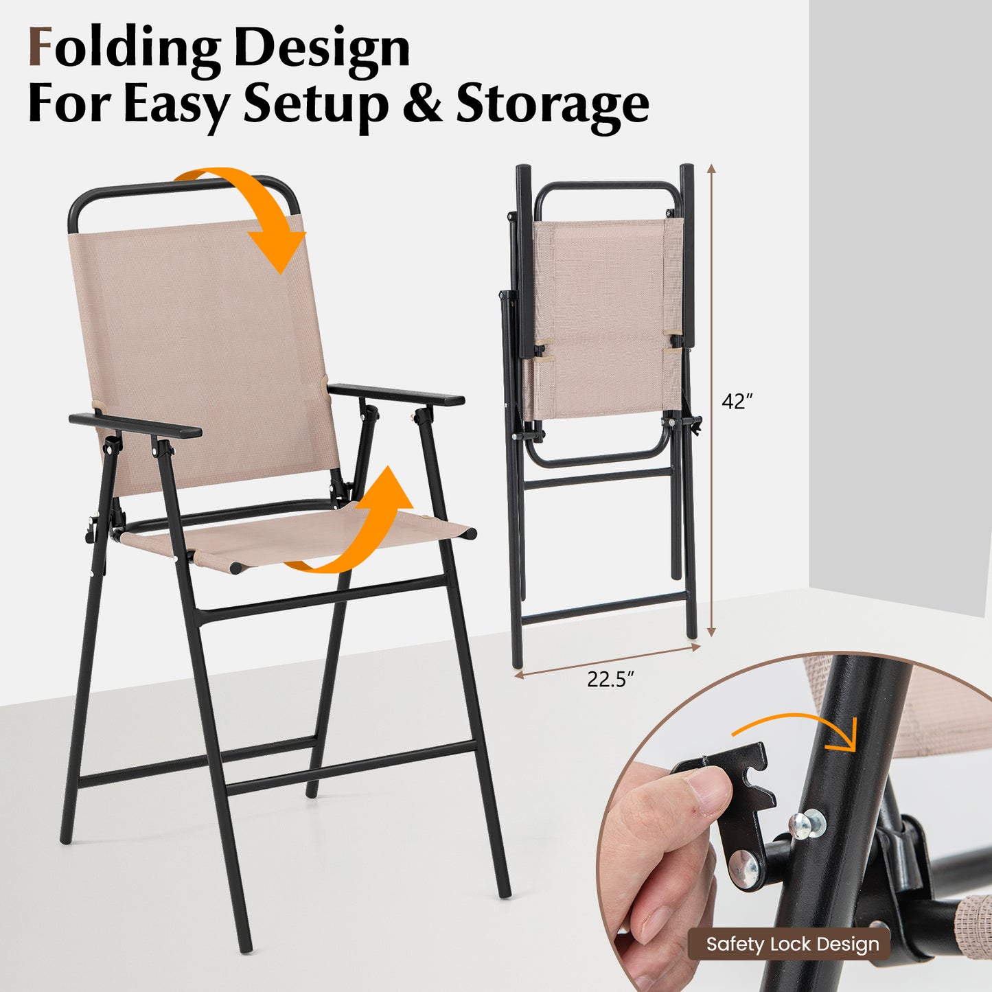 3-Piece Outdoor Bistro Set with Folding Chairs and Glass Table