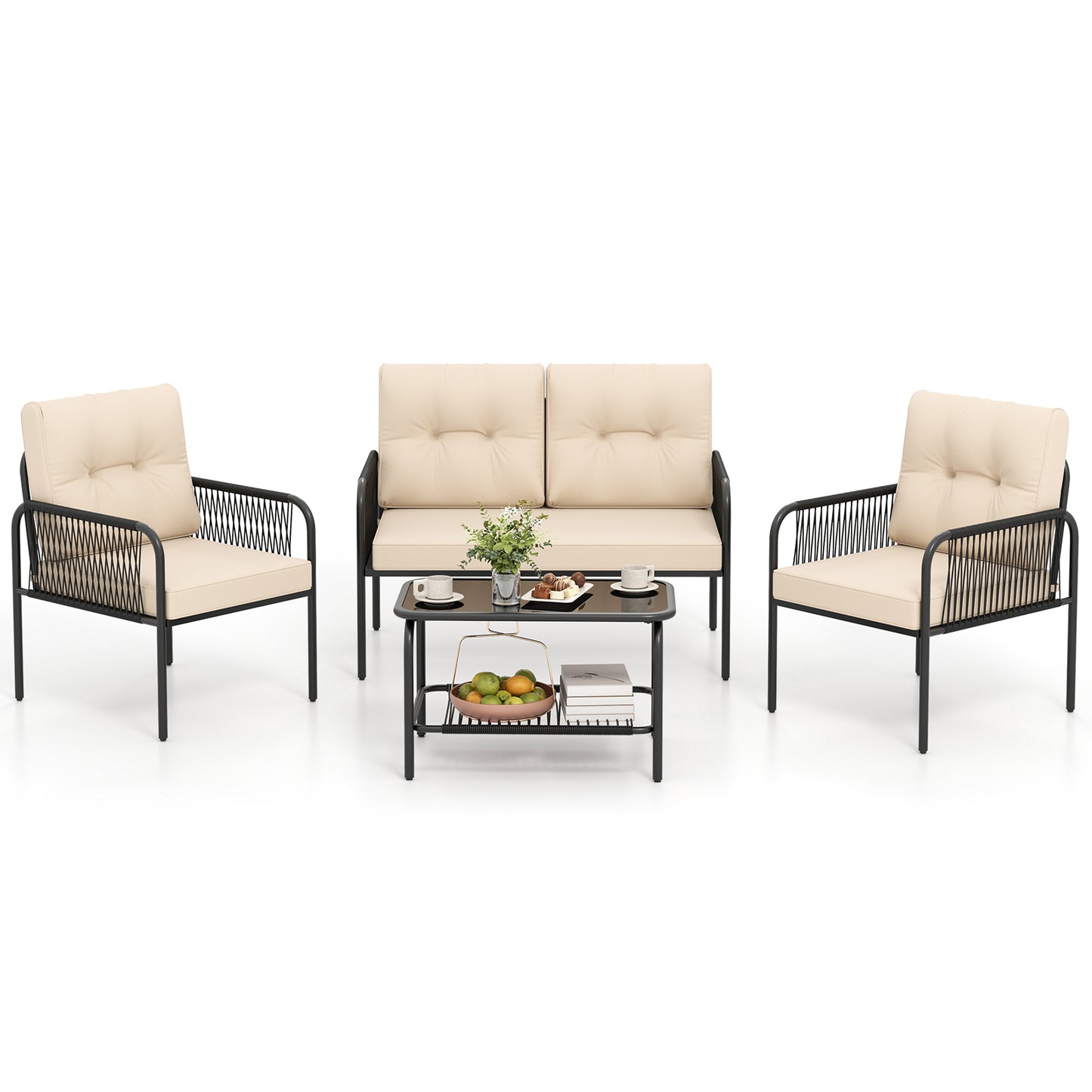 4-Piece Patio Conversation Set with Loveseat & Coffee Table