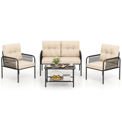 4-Piece Patio Conversation Set with Loveseat & Coffee Table