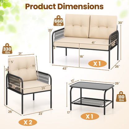 4-Piece Patio Conversation Set with Loveseat & Coffee Table
