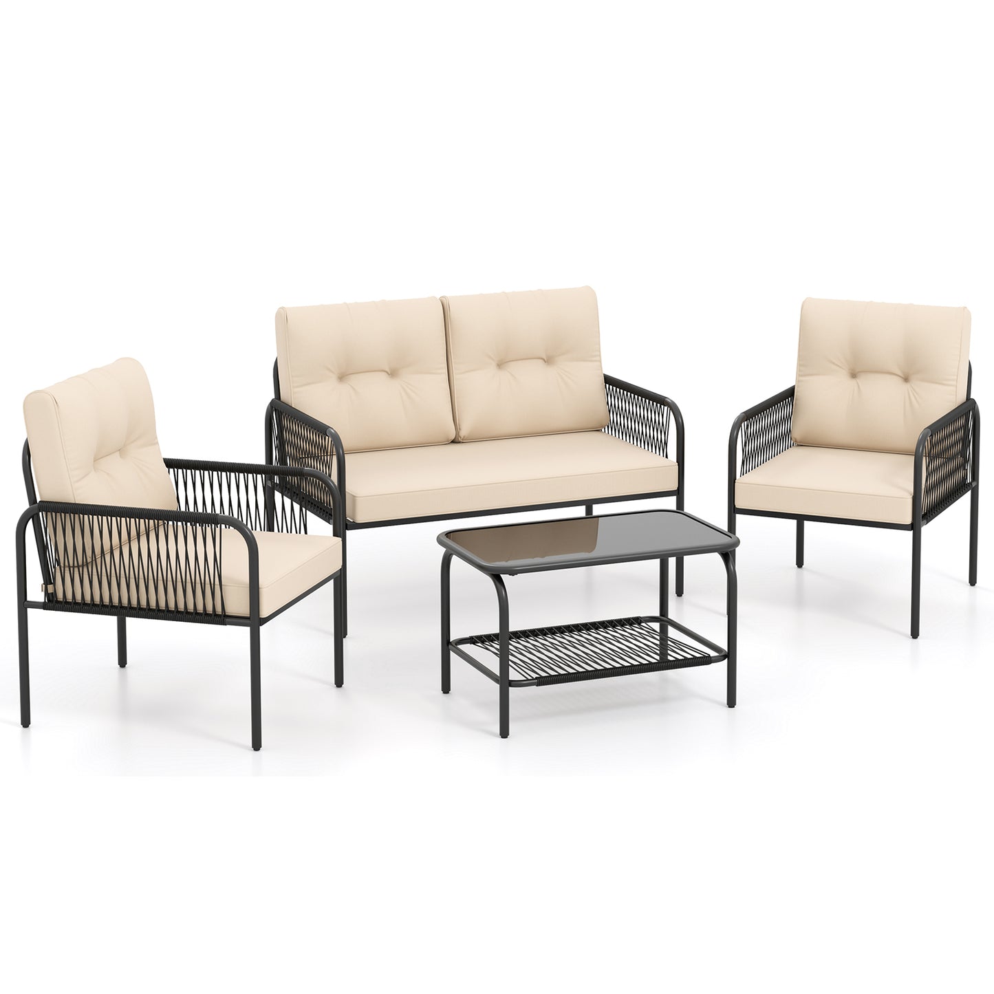 4-Piece Patio Conversation Set with Loveseat & Coffee Table