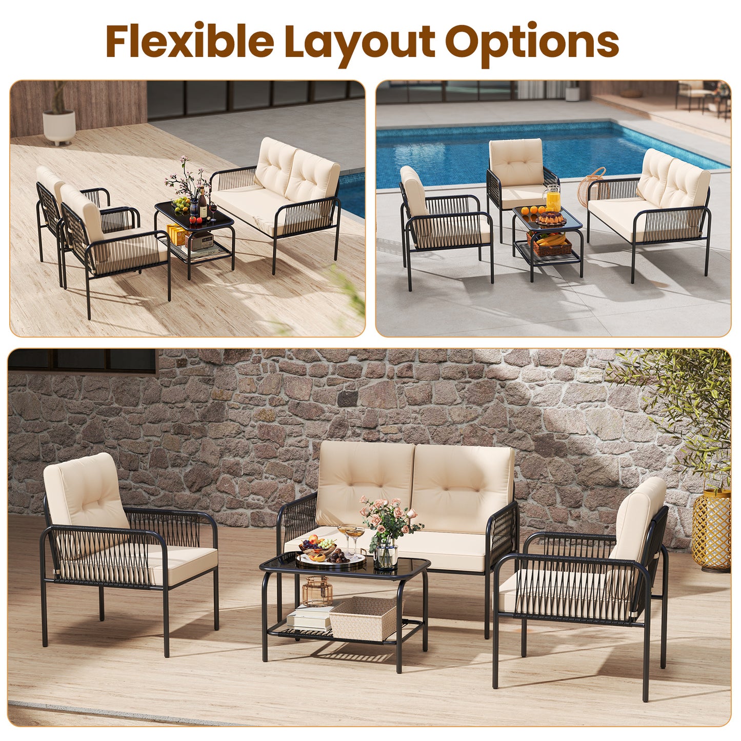 4-Piece Patio Conversation Set with Loveseat & Coffee Table