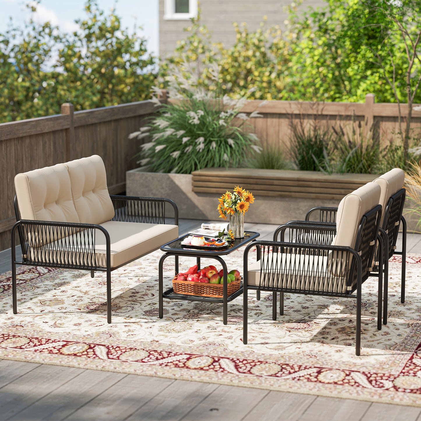4-Piece Patio Conversation Set with Loveseat & Coffee Table