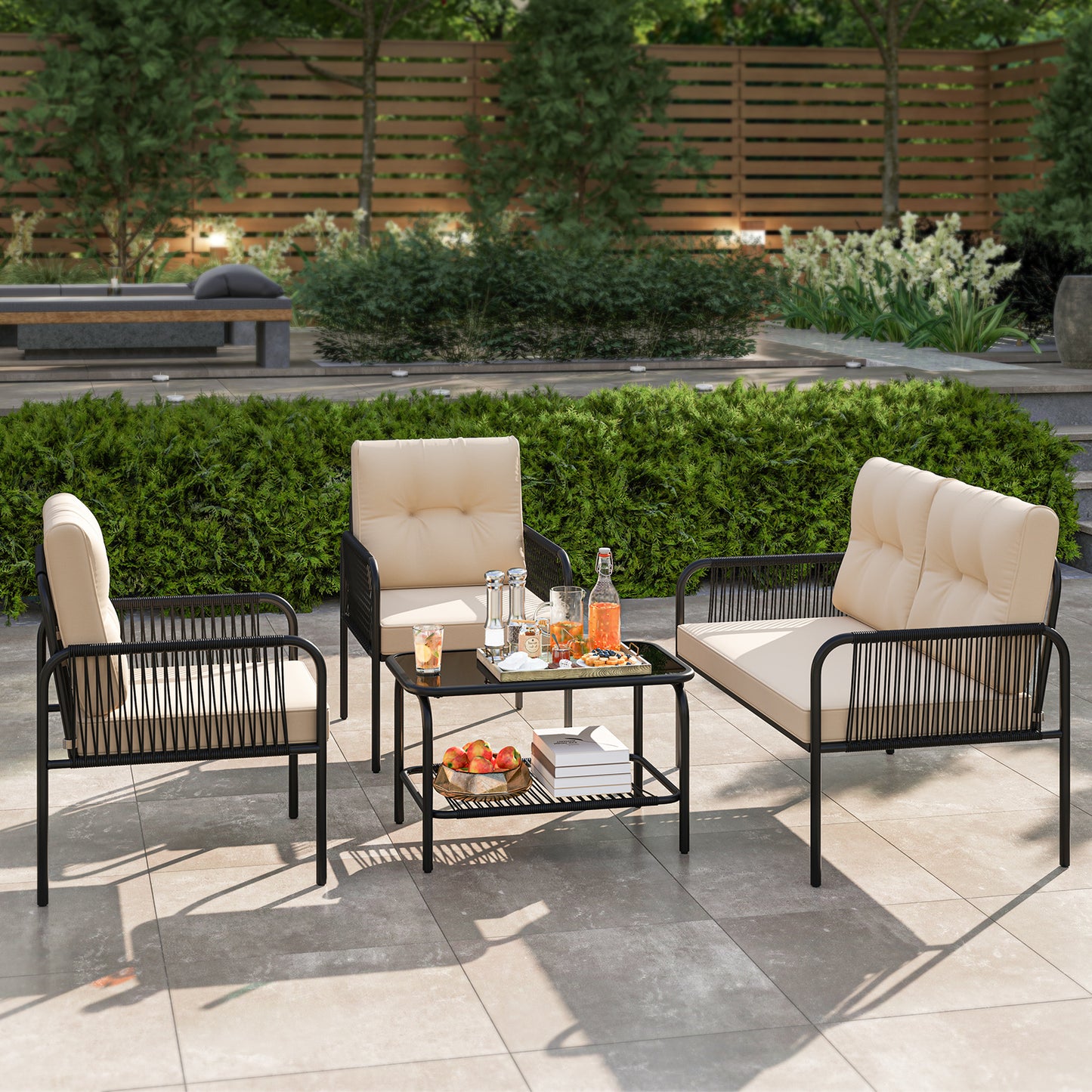 4-Piece Patio Conversation Set with Loveseat & Coffee Table