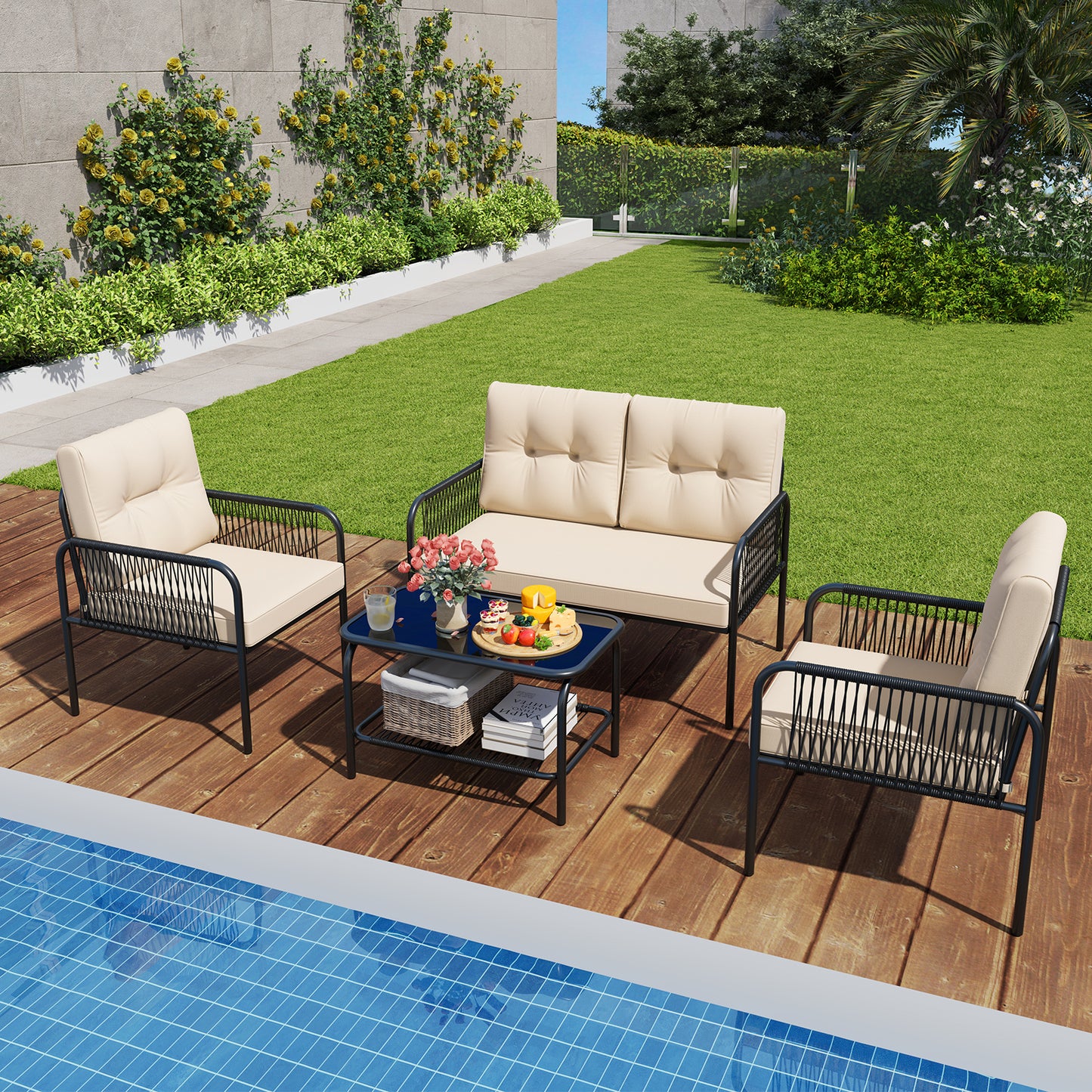 4-Piece Patio Conversation Set with Loveseat & Coffee Table